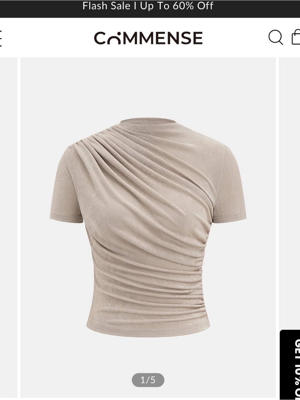 Commense Ruched Short Sleeve Tee in Beige